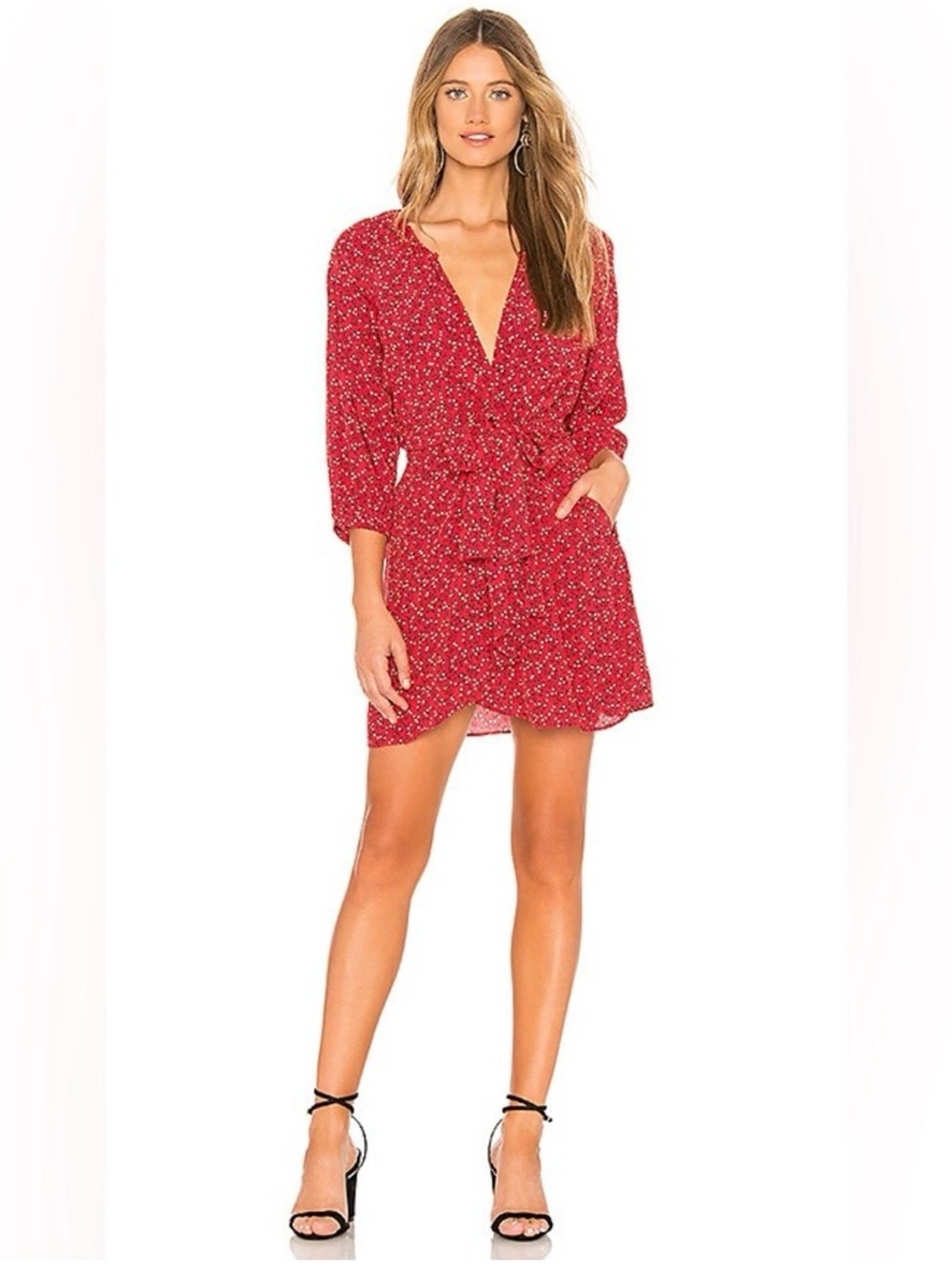 Free People Clara Floral Tunic Mini Dress Women's M Red Ditsy Print Daisy Boho